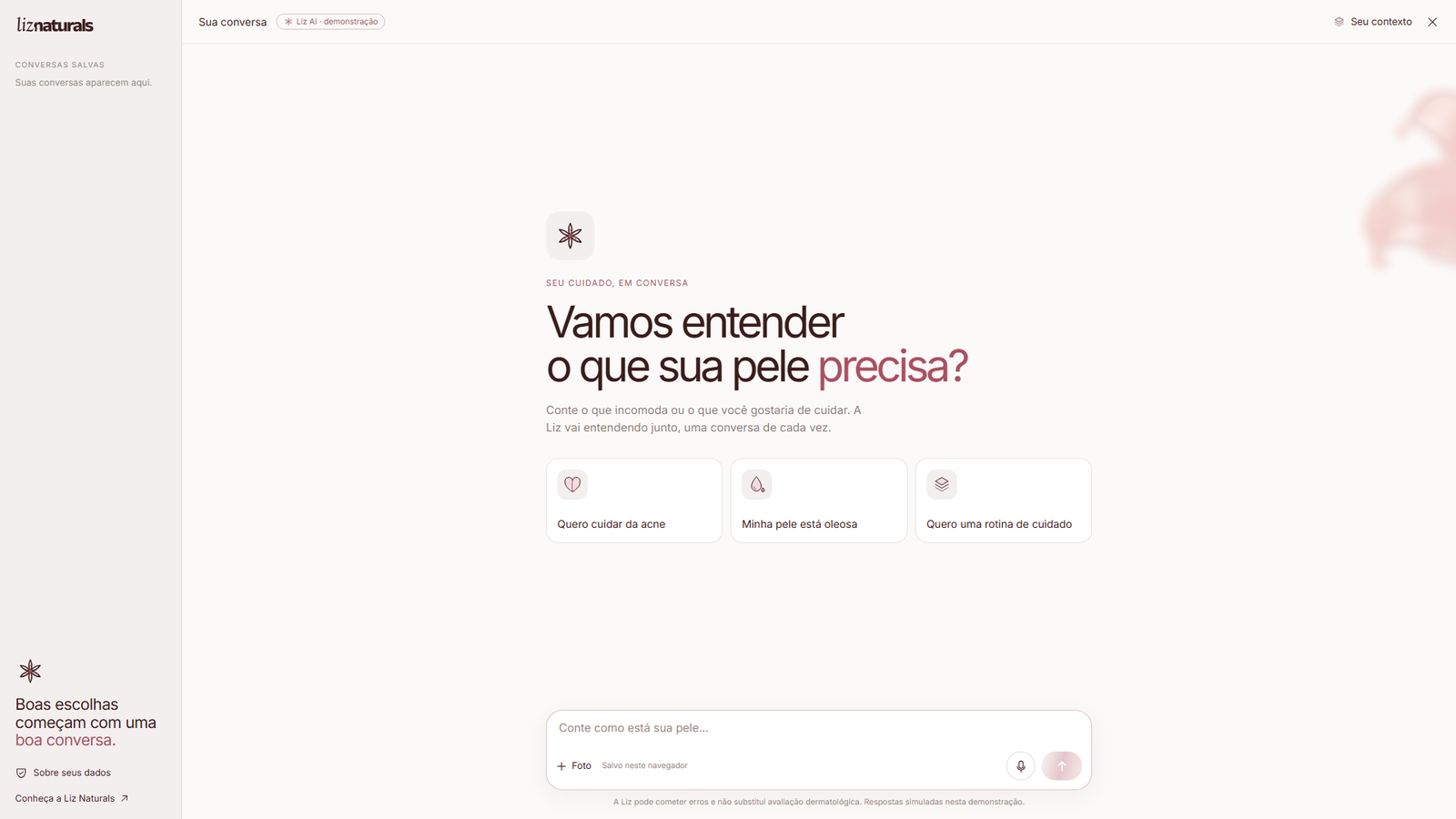 Tela de conversa da Liz AI